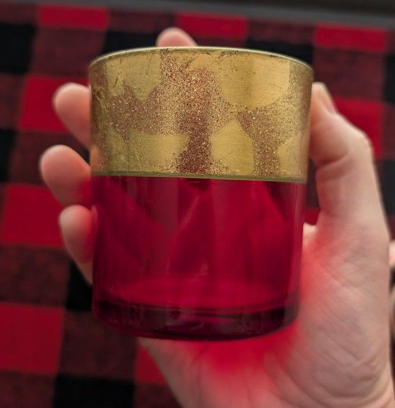 Small Red And Gold Glass Candle Holder