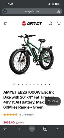 AMYET EB26 1000W Electric Bike with 26"x4" Fat Tire and 48V 15AH Battery