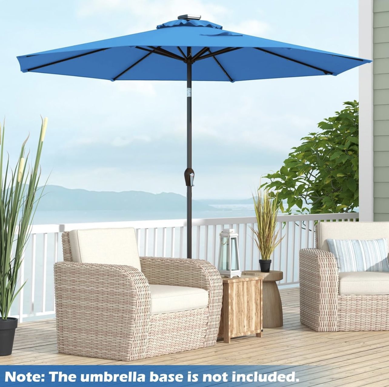  9.7 ft Outdoor Patio umbrella Table Market Umbrella with Crank and Push-button Tilt System ，for Backyard Deck Pool Beach (led light not work )