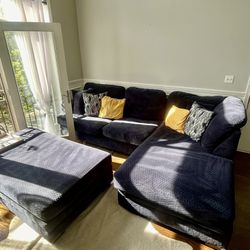 Navy blue Sectional And Ottoman