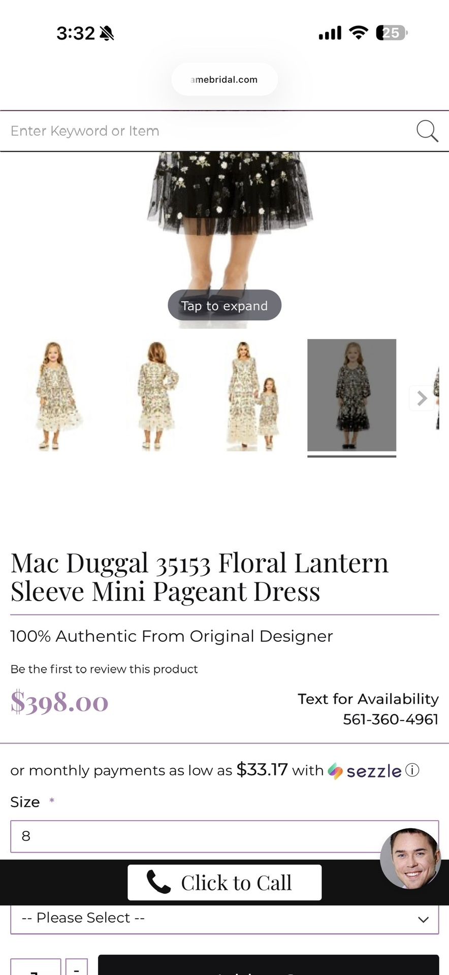 Mac Duggal 35153 Floral Lantern Sleeve Mini Pageant Dress Size 8