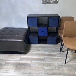 Furniture Cube Shelf 2 Chairs Ottoman 