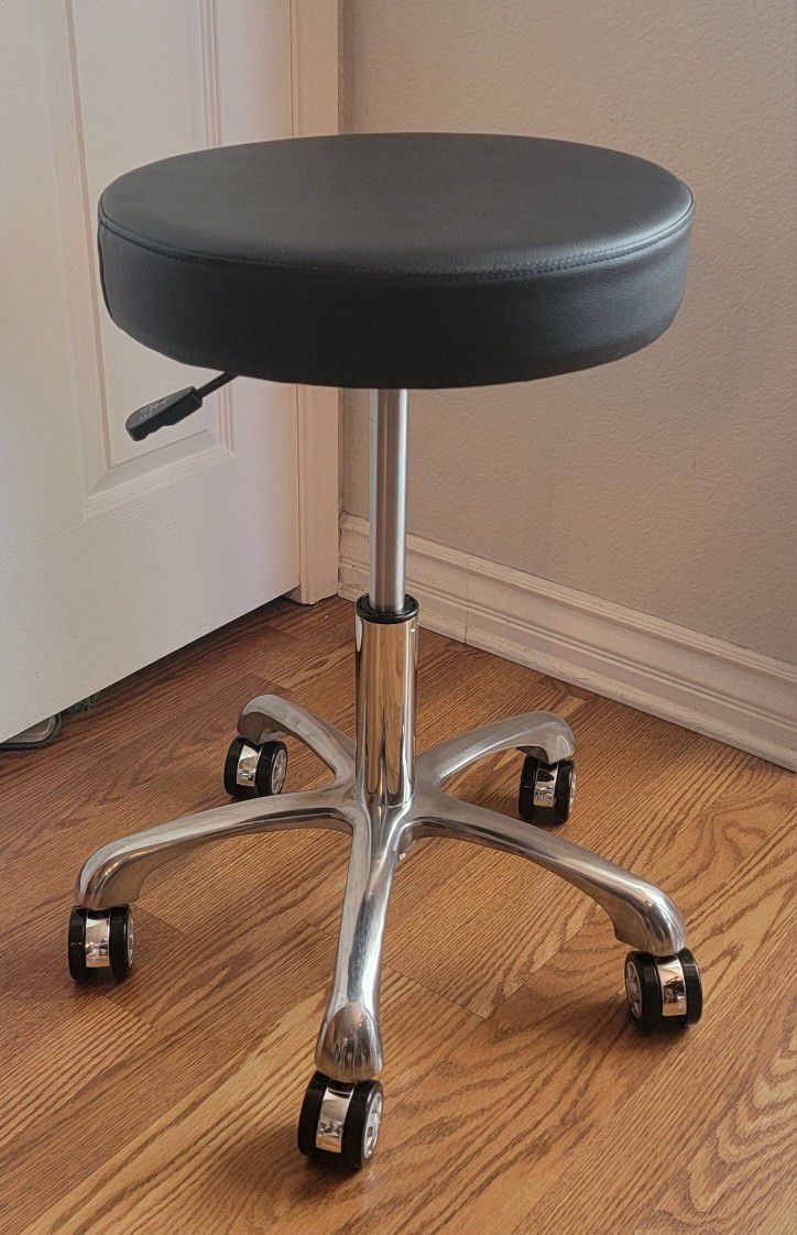 Black PU Leather Rolling Stool For Office Spa Tattoo Salon Medical Dentist Massage Clinic 