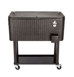 80QT Rattan Square Legs Cooler with Shelf