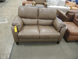 Edgemere Studio Montclair Leather Track Arm Loveseat - Taupe | Small Sofa | Two-Seat Couch