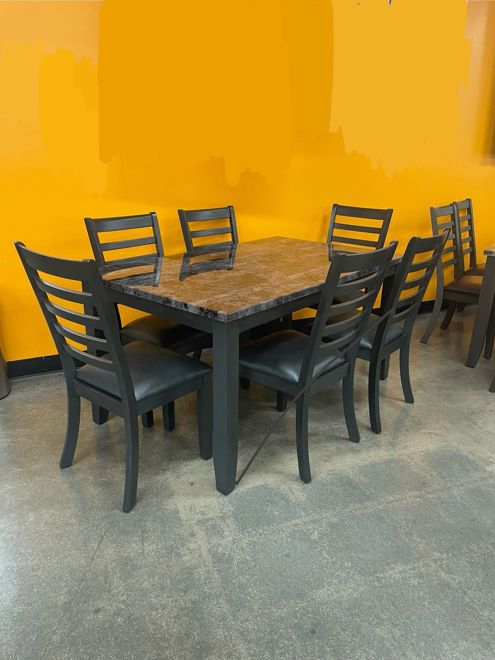 7pc Dining Table Set, Marble Tabletop