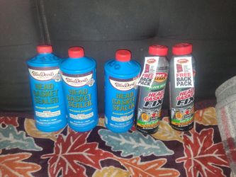 332 Oz Blue Devil head gasket sealer brand new bottoms cost $70 brand new and two bottles of barley and Gasket sealing brand new car seats
