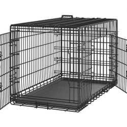 42.1" Foldable Metal Wire Pet Kennel Dog Crate with Divider and Pull-out Tray, Black