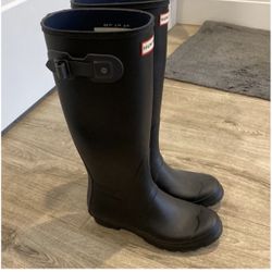 Hunter Rain Tall Black Boots Women Size 10