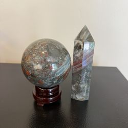 Bloodstone Jasper Sphere And Obelisk/Tower