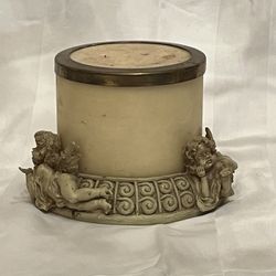 Vintage Incolay 6” Candle Holder With Brass Topper 
