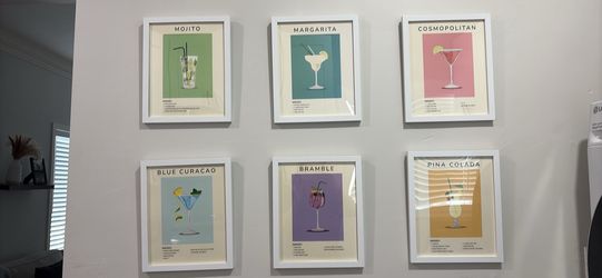 Kitchen art work, set of 6- cocktail theme