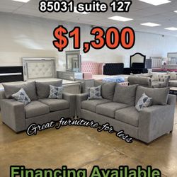 Sofa And Loveseat Grey Fabric With Pillows Brand New