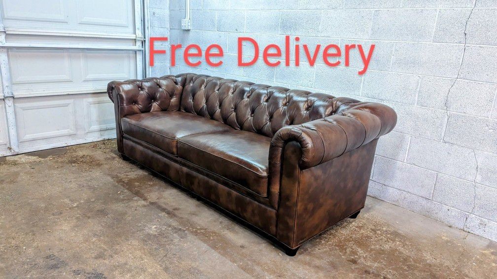Abbyson Living Top Grain Leather Chesterfield Sofa Couch