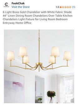 6-Light Brass Gold Boho Chandelier with White Fabric Shades