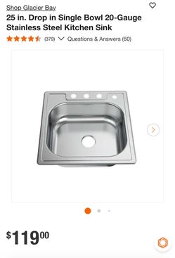 25 in. Drop in Single Bowl 20-Gauge Stainless Steel Kitchen Sink
