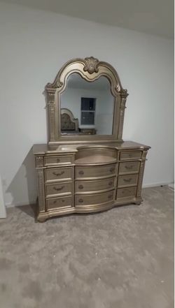 Ornate Champagne Dresser with Mirror
