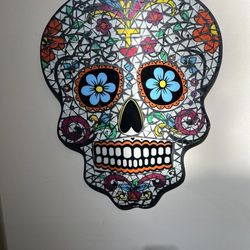 Sugar Skull Day Of The Dead Art Glass Mosaic Wall Hanging 20x15