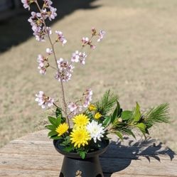 Vintage Japanese Cast Iron Usubata Vase for Ikebana (Ikenobō School)