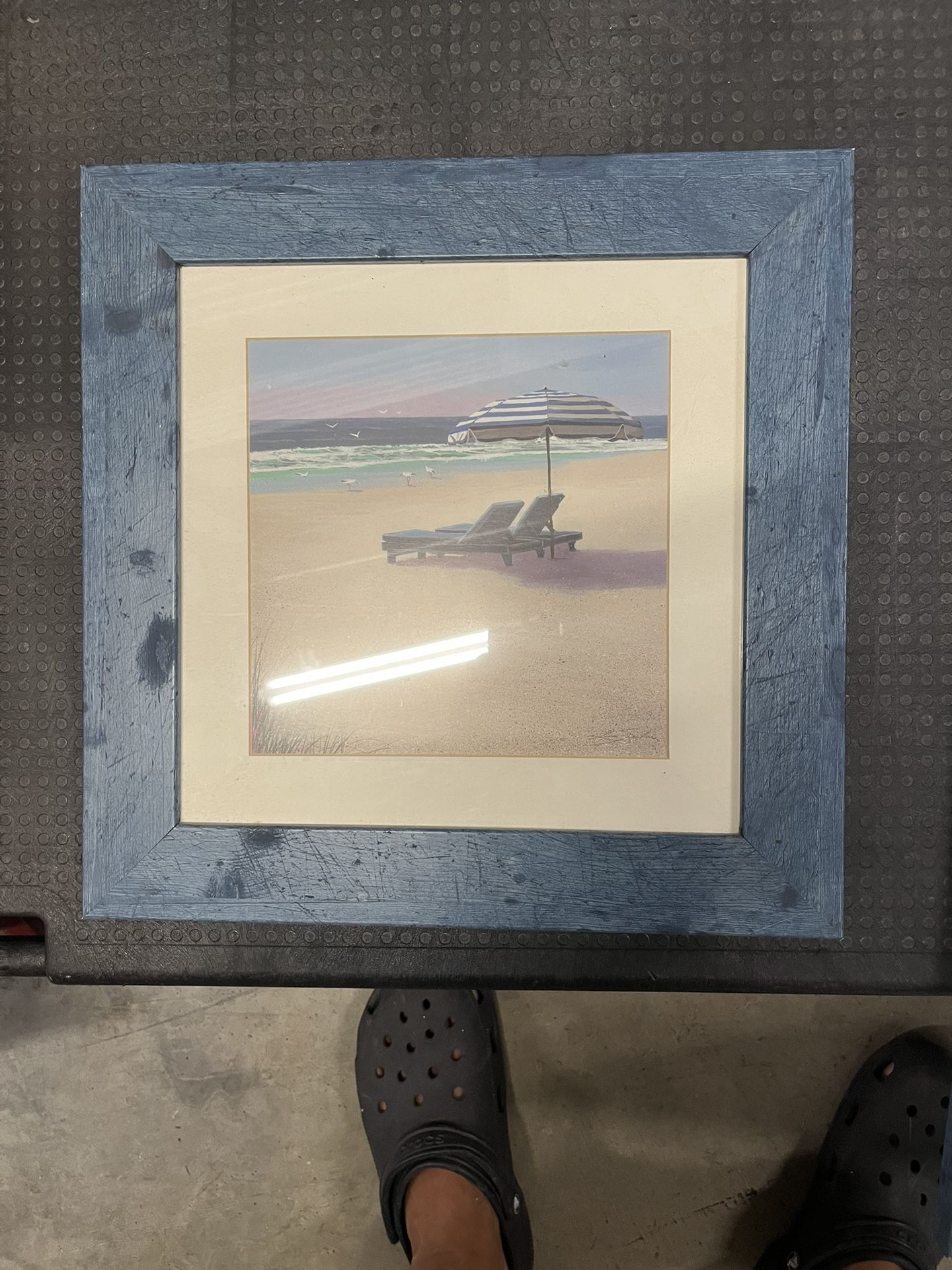 Set of 3 Lin Seslar beach prints 12 x 12 professionally framed & numbered excellent condition a day at the beach, beach, umbrella, and receding su