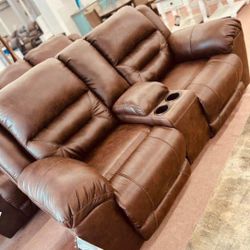 Stoneland  Chocolate Reclining Sofa and Loveseat 