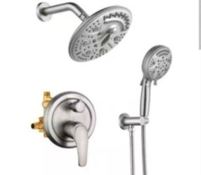 Forclover Single Handle 6-Spray Shower Faucet 1.8 GPM with 8 in. Round Waterfall Shower Head and Hand Shower in Brushed Nickel