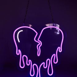 Neon Led Purple Broken Heart Light