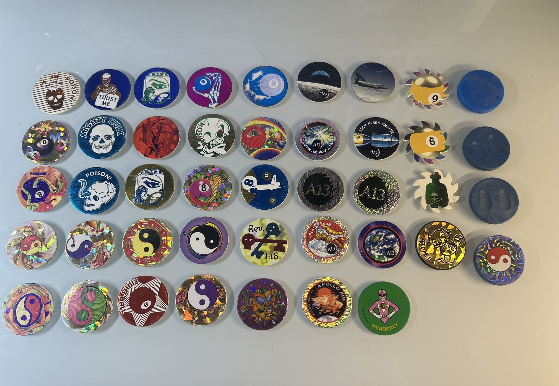 40 Vintage Pogs With Blue Tokens