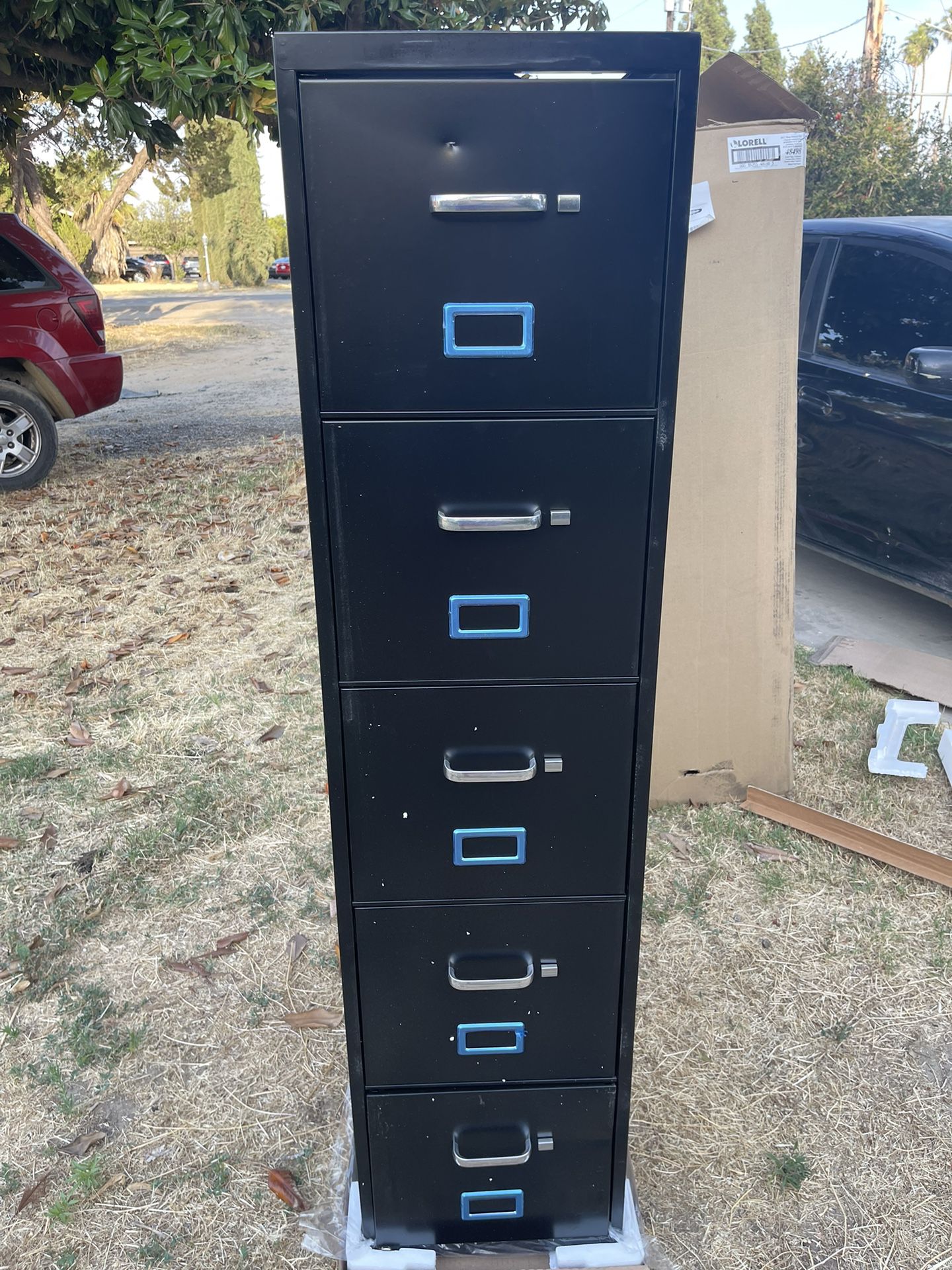 Locking 26 1/2” Deep vertical file with five drawers
