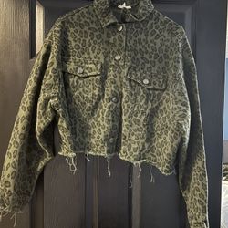  Main Strip Green cheetah denim jacket Size M 