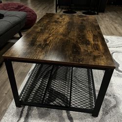 VASAGLE Coffee Table for Living Room, 2-Tier Cocktail Table, Center Table  with Mesh Shelf, Steel Frame, Adjustable Feet, Industrial Style, Rustic