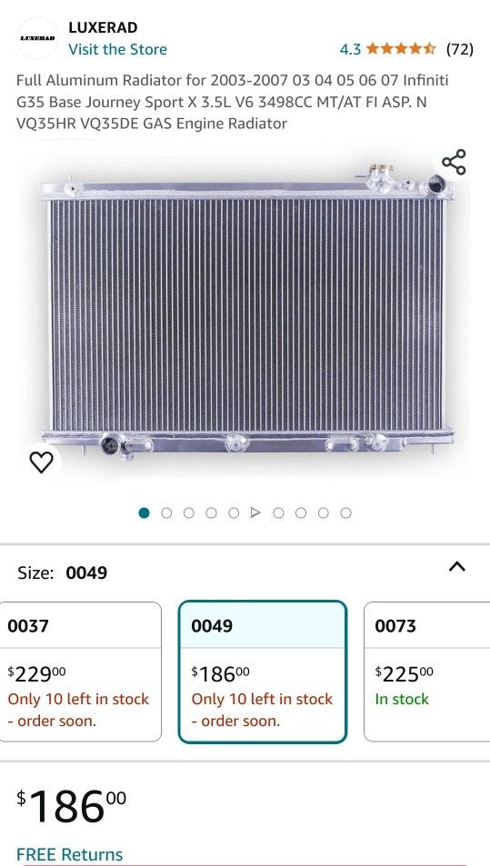 Full Aluminum Radiator for 2003-2007 03 04 05 06 07 Infiniti G35