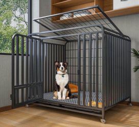 43 inch  Dog Crate Kennel with Wheels, High Anxiety Indestructible Dog