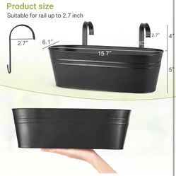 Dahey 3 Pcs Metal Hanging Flower Pots for Railing Fence Outdoor Planter 15.7 Inch Hanging Bucket Pots Countryside Window Flower Plant Holder with Deta