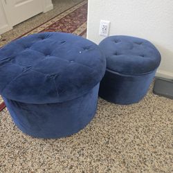 Furniture Queen Velvet Storage Ottoman, Navy Blue