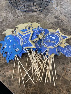 Graduation decorations Lot of 40 pieces for centerpieces Blue Gold