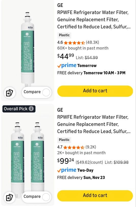 GE Genuine Water Filter RPWFE