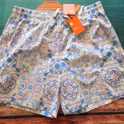 YoungLA Blue and White Patterned Swim Trunks