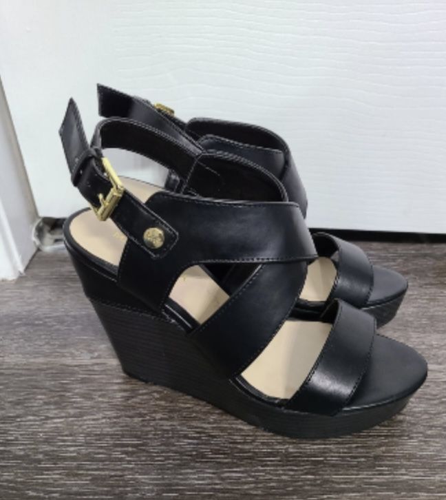 Marc Fisher Rocket Black Slingback Strappy Platform Wedges Sandals Size 8M