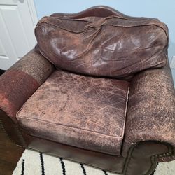 Oversize Large Vintage Leather Armchair