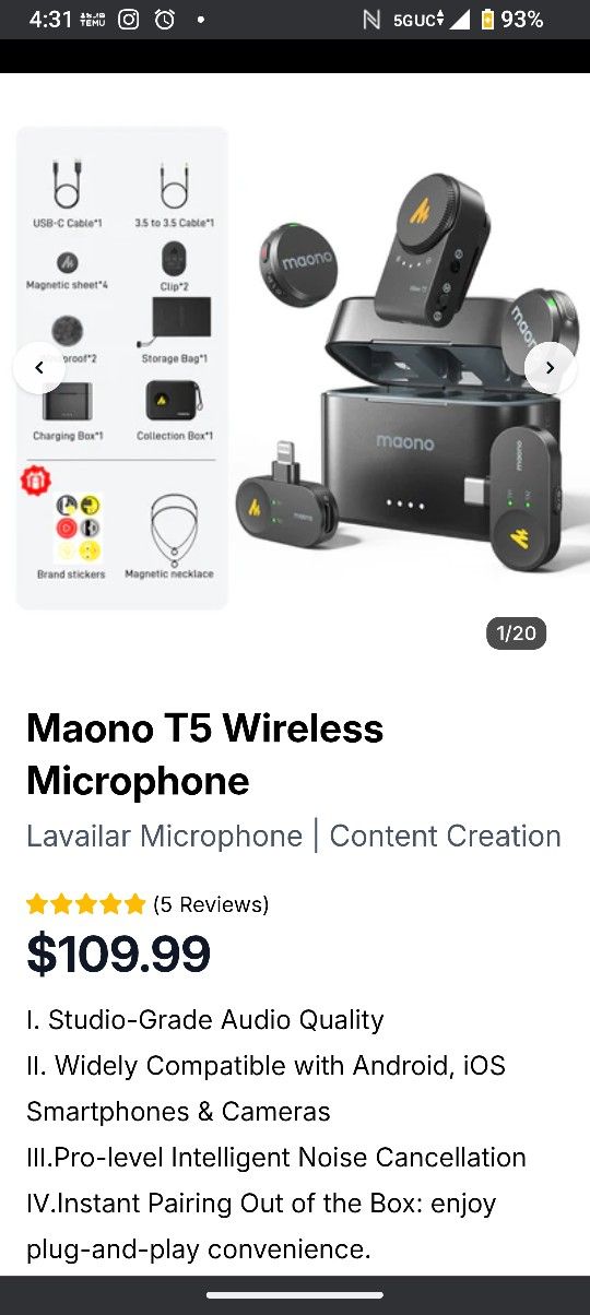 Maono T5 Wireless Microphone 