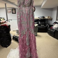 Portia And Scarlett Pink Dress With Crystal And Feathers 