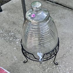 Glass Beverage Dispenser And Small Serving Plate