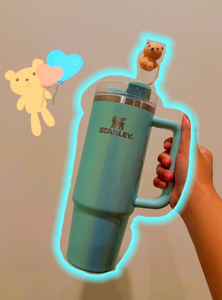 CUTE STANLEY CUP WITH BEAR CHARM 🧸🩵