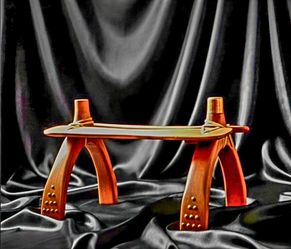 Mid Century 1960's Egyptian Camel Saddle Wood Brass Stool Foot Rest 11"×21.5"×9"