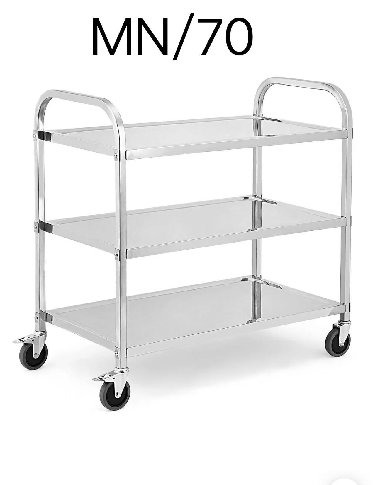 3 Tier Heavy Duty Trolley Rolling Cart, Stainless Steel Utility Cart with Handle and Locking Wheels, for Kitchen, Restaurant, Hospital, Laboratory and