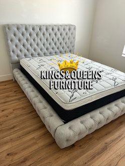 New Queen bed frame with mattress