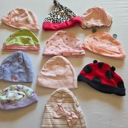 Lot of 11 Girls 6-9 Months Infant Baby Hats Beanies Knotted Caps