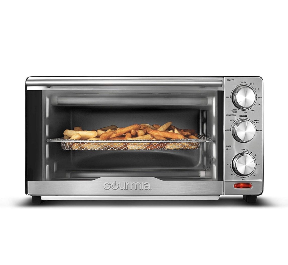 NEW! Gourmia 6-in-1 Air Fryer Oven GTF7350, Stainless Steel - 6 Cooking Functions - Fry Basket, Oven Rack, Baking Pan & Crumb Tray - BRAND NEW!