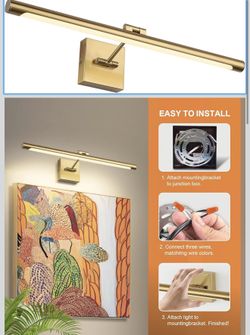 Joosenhouse LED Picture Light Fixtures Dimmable 24.4 Inches, Full Metal Artwork Display Lamp with Single Swing Arm, 14W (70W Eqv), Hardwired Connectio